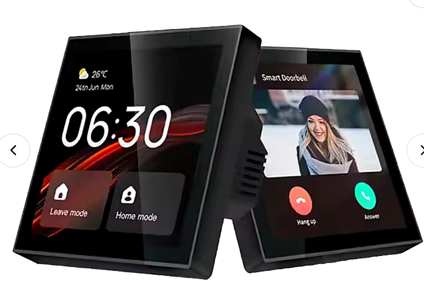 Four-inch smart display panel with home and video-doorbell screens