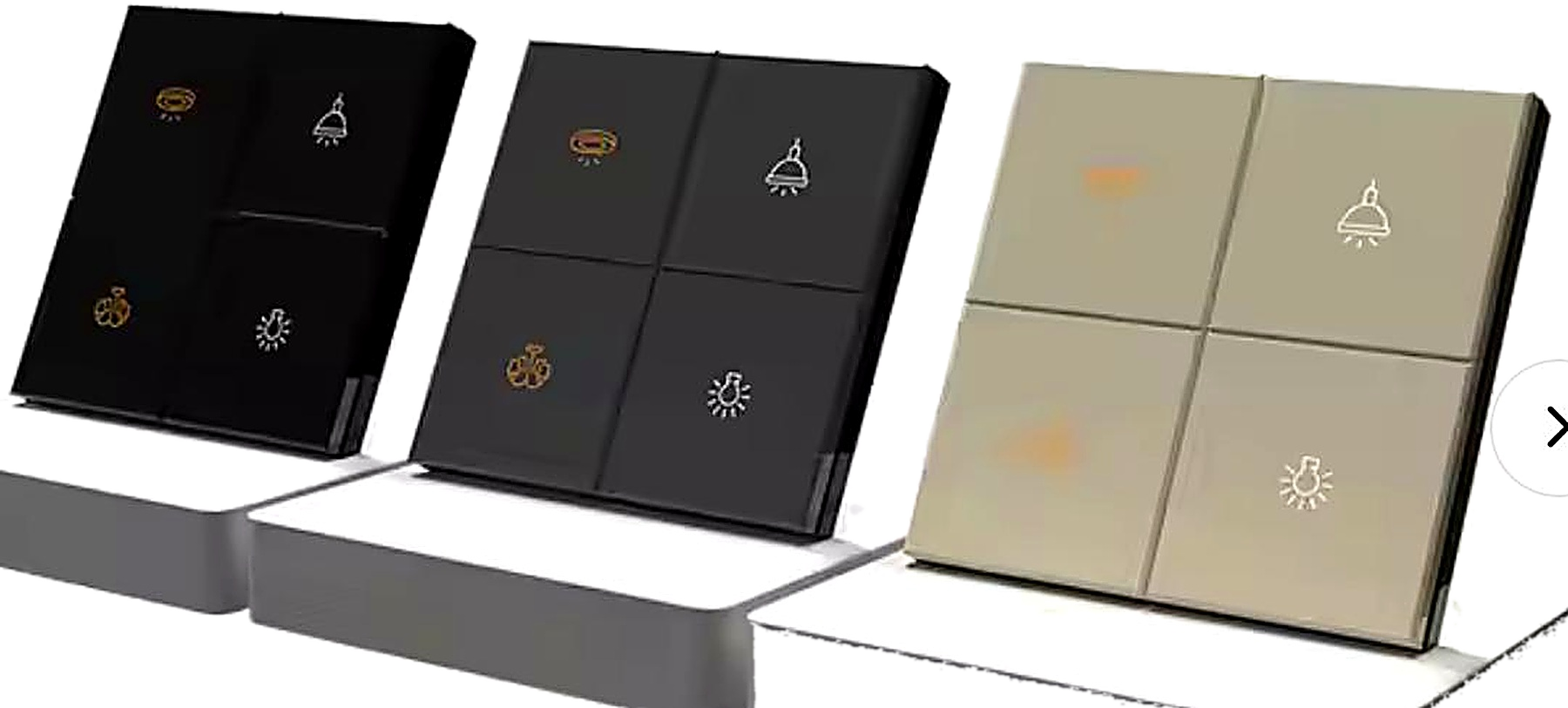 Four-button lighting scene switches in black and champagne gold