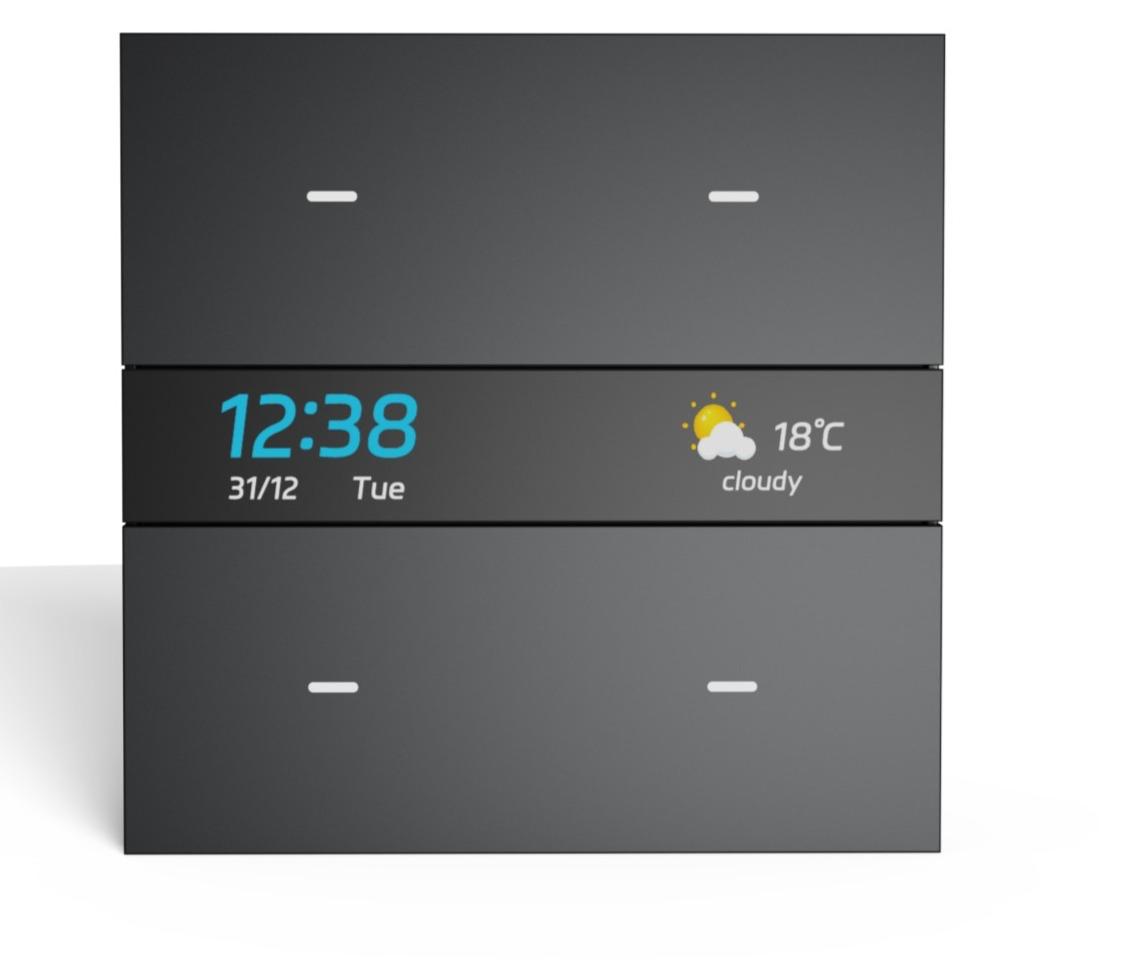 Three-section touch keypad with weather and time display