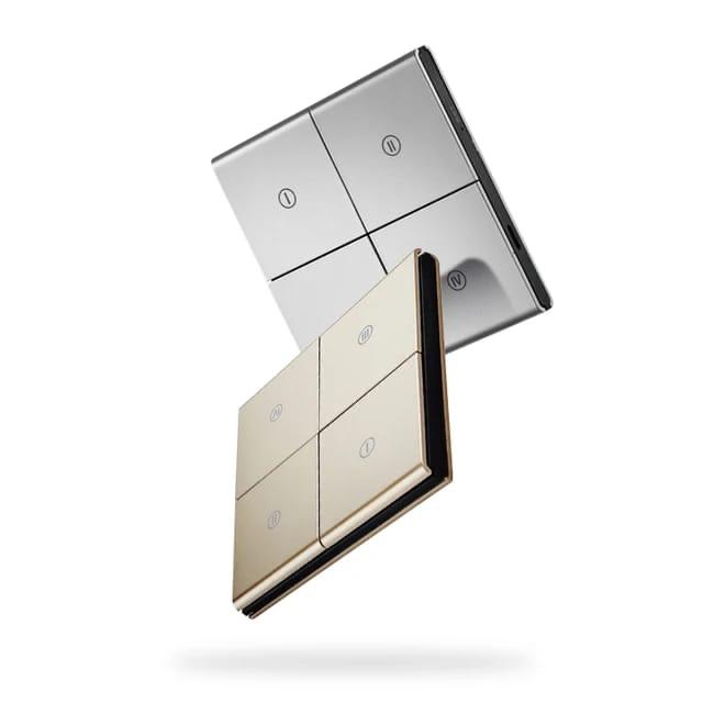 Premium glass 4-button touch switches in silver and gold